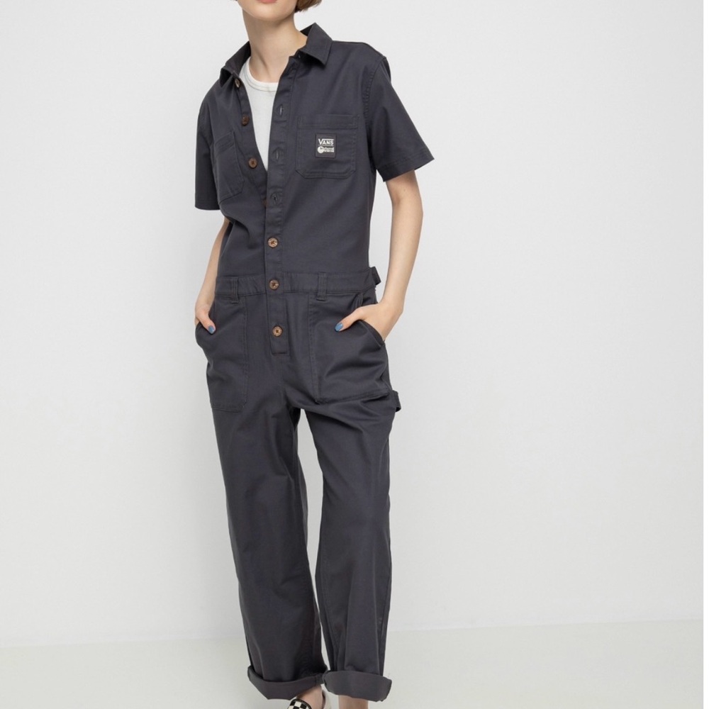 VANS Textured Waves Gray One Piece Jumpsuit Coveralls Boilersuit Short Sleeve XL